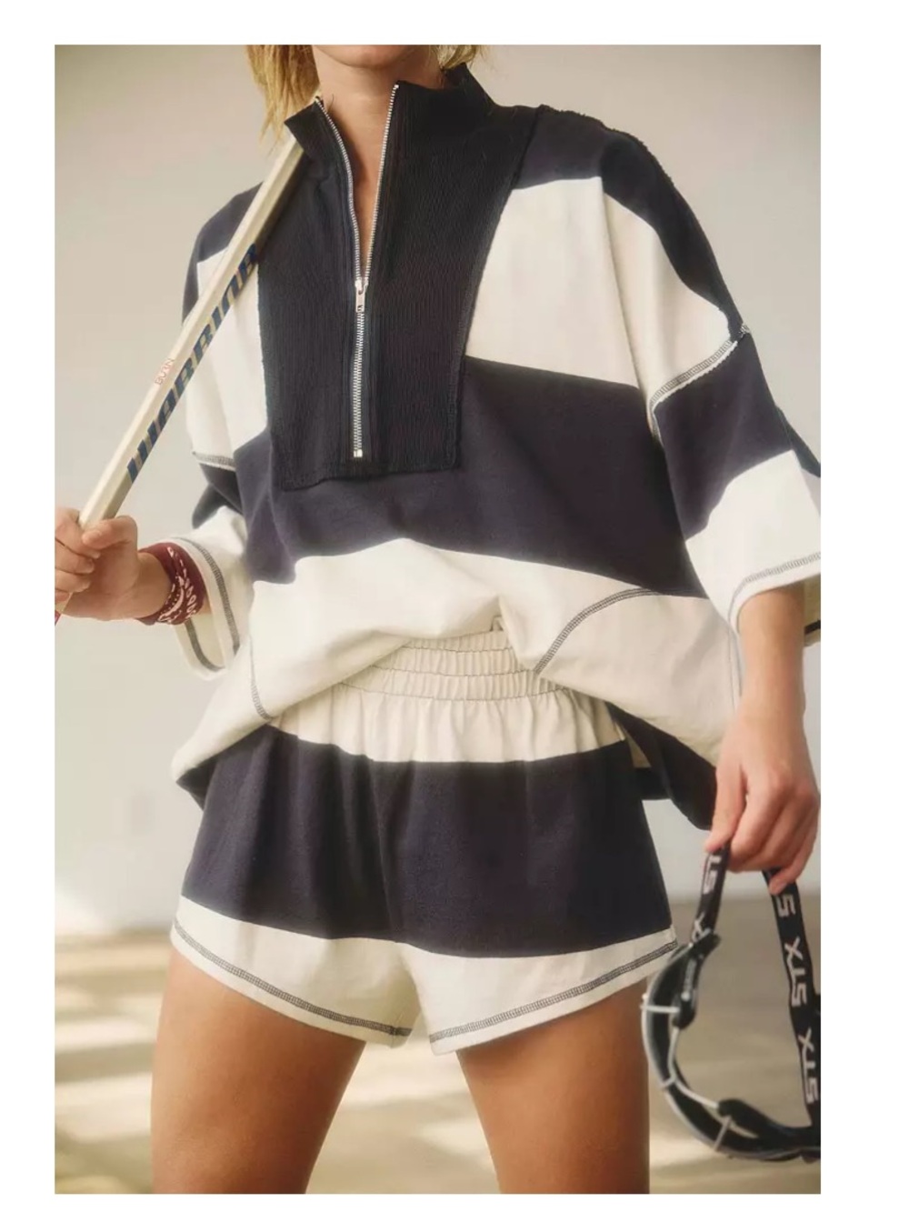 Free people movement Women's Retro Rugby 2-Piece Set - Navy & White medium